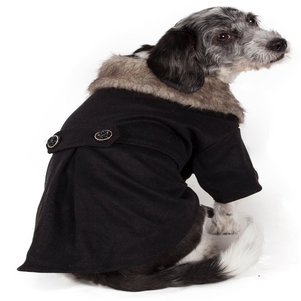 Pet Life Buttoned Coast-Guard Designer Fashion Faux-Fur Collared Wool Pet Dog Jacket Coat