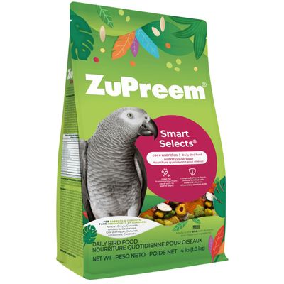 ZuPreem Smart Selects Daily Bird Food for Parrot, Conure, Caique, African Grey, Eclectus, Small Cockatoo, Bird Pellets and Seed Blend, Nutrition for Medium Large Birds, Parrot Food (ML, 4 lbs)