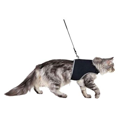 TRIXIE Pet Products 41895 1.20 m Soft Harness with Leash for Cats-XL, Black, 36-54cm