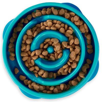 Outward Hound Fun Feeder Slo Bowl Medium 2Cup Capacity, Slow Feeding, Small to Medium Dogs & Cats, Non-Slip, Turquoise, Drop Pattern