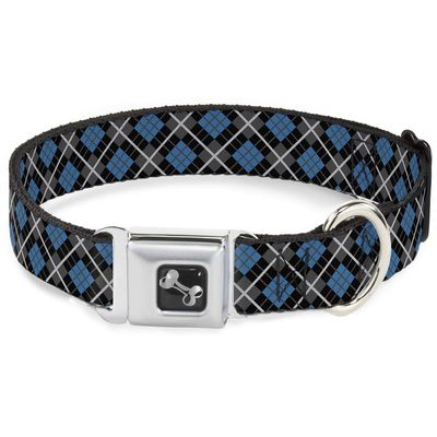 Buckle-Down Dog Collar Seatbelt Buckle Argyle Black Gray Turquoise Multi Color, 1"" Wide - fits 11-17"" Neck - Medium (DC-W30101-M)