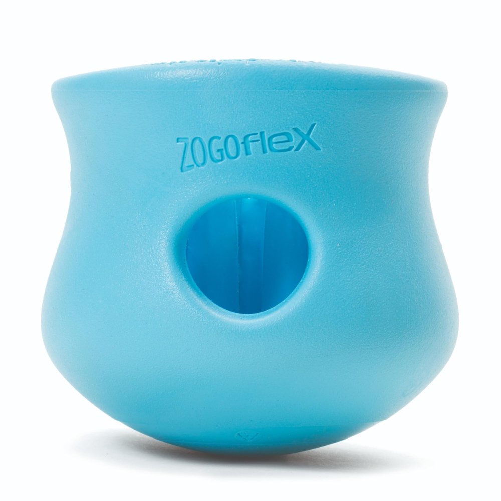 WEST PAW Zogoflex Toppl Interactive Treat Dispensing Puzzle Dog Toy for Mental Stimulation & Enrichment-Holds Kibble & Treats-Lickable, Freezable & Dishwasher Safe-Made in USA-Large-Aqua Blue
