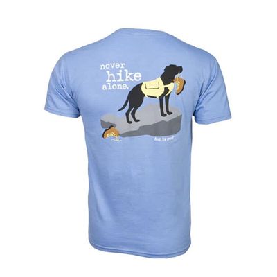 Dog is Good Unisex "Never Hike Alone" T-Shirts Blue Large
