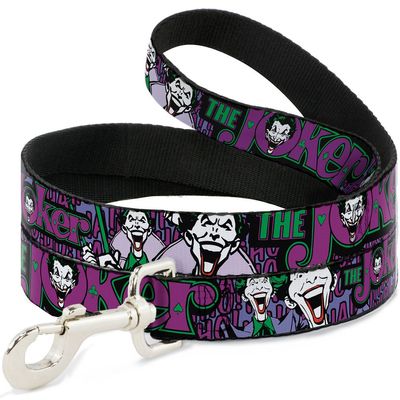 Buckle-Down Pet Leash - Joker Face/Logo/Spades Black/Green/Purple - 4 Feet Long - 1" Wide