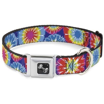 Dog Collar Seatbelt Buckle 70s Tie Dye 16 to 23 Inches 1.5 Inch Wide