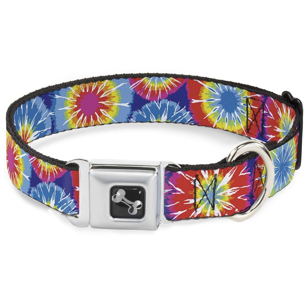Dog Collar Seatbelt Buckle 70s Tie Dye 16 to 23 Inches 1.5 Inch Wide