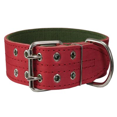 Genuine Leather Dog Collar 1.75" Wide Padded (Neck Circumference: 18.5"-21.5", Red)