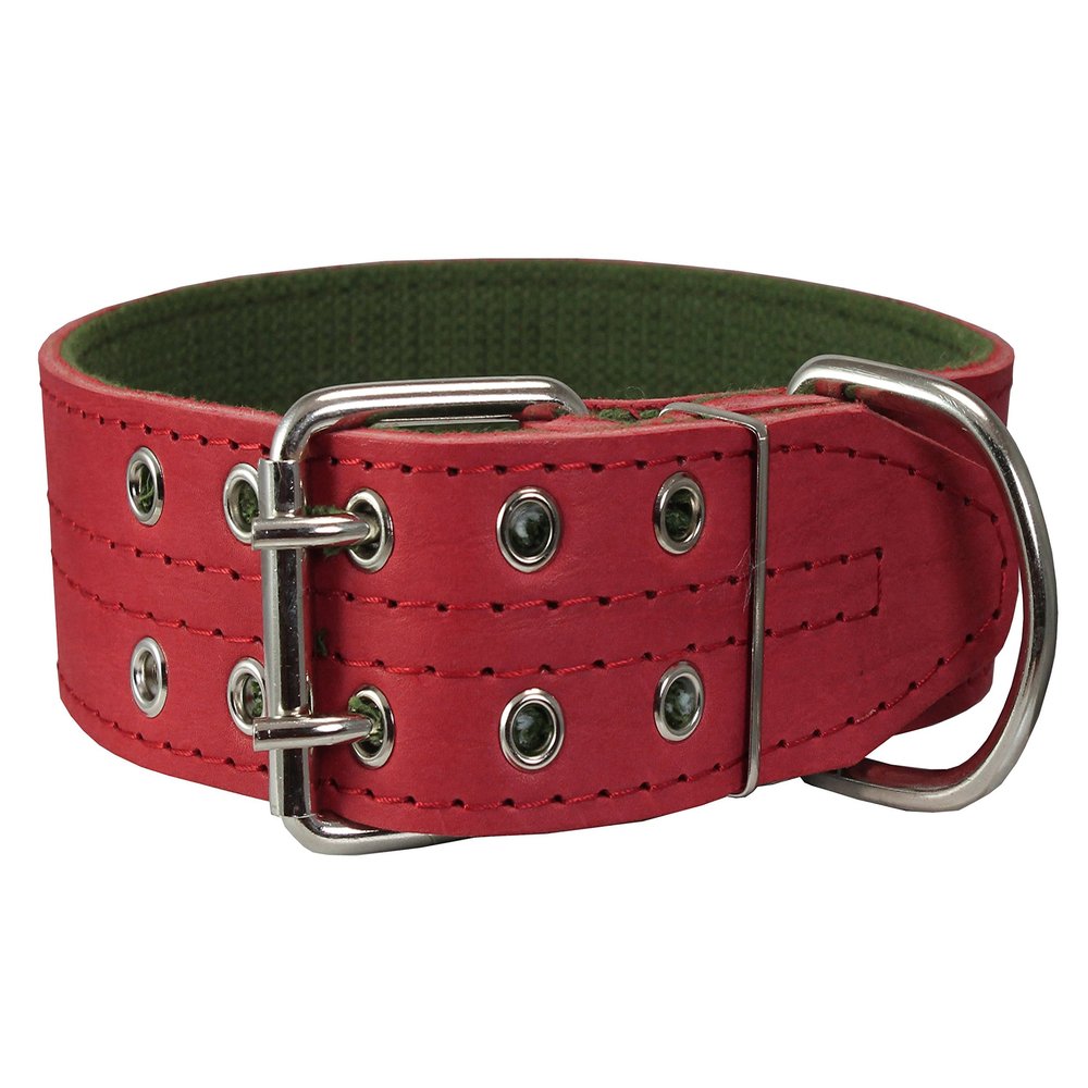 Genuine Leather Dog Collar 1.75" Wide Padded (Neck Circumference: 18.5"-21.5", Red)