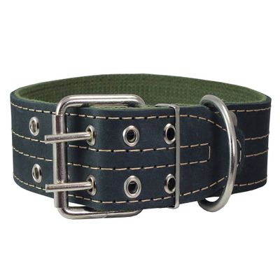 Genuine Leather Dog Collar 1.75" Wide Padded (Neck Circumference: 17.5"-21", Black)