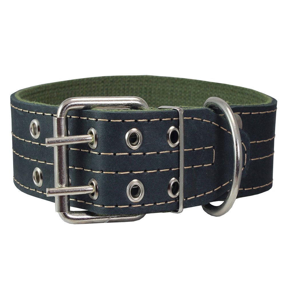 Genuine Leather Dog Collar 1.75" Wide Padded (Neck Circumference: 17.5"-21", Black)