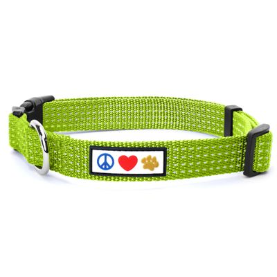 Pawtitas Reflective Dog Collar for Large Dogs Adjustable Nylon Collar with Quick-Release Buckle | Fits Neck 1626 in | Night Safety Training Collar | L | Green