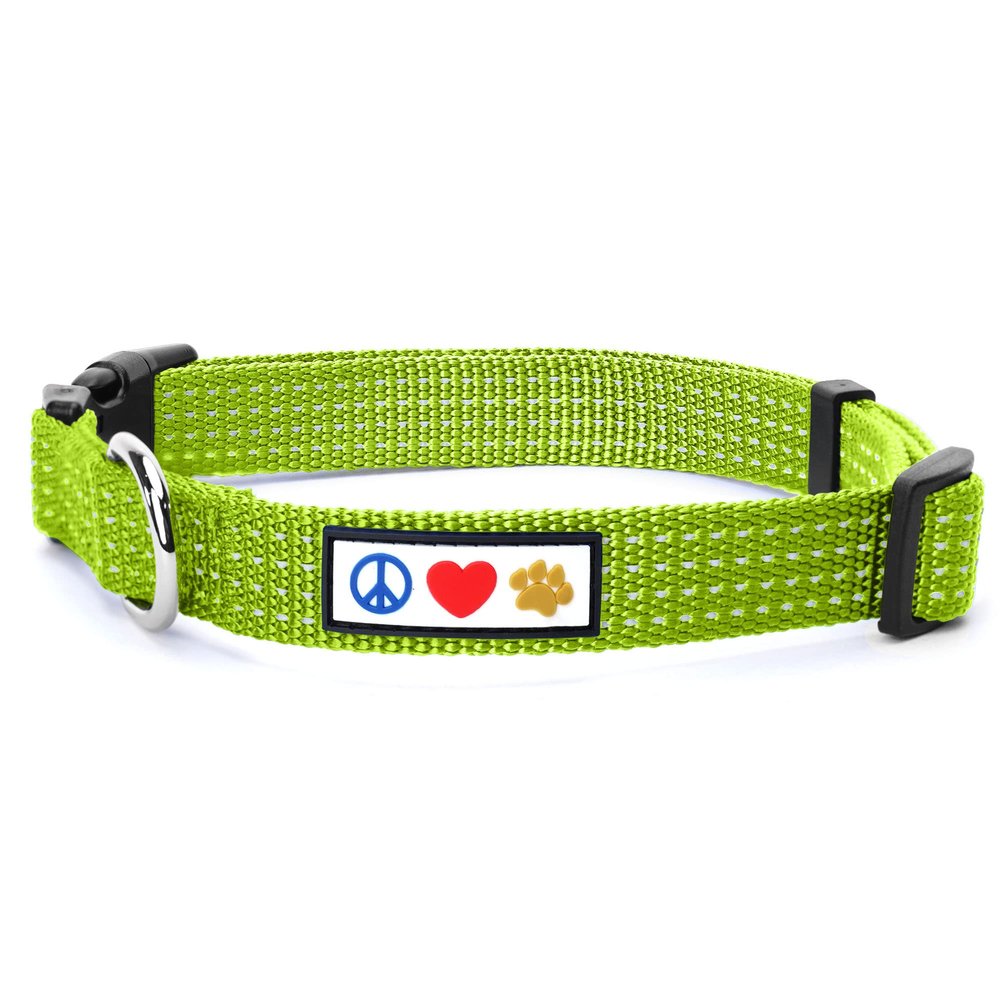 Pawtitas Reflective Dog Collar for Large Dogs Adjustable Nylon Collar with Quick-Release Buckle | Fits Neck 1626 in | Night Safety Training Collar | L | Green