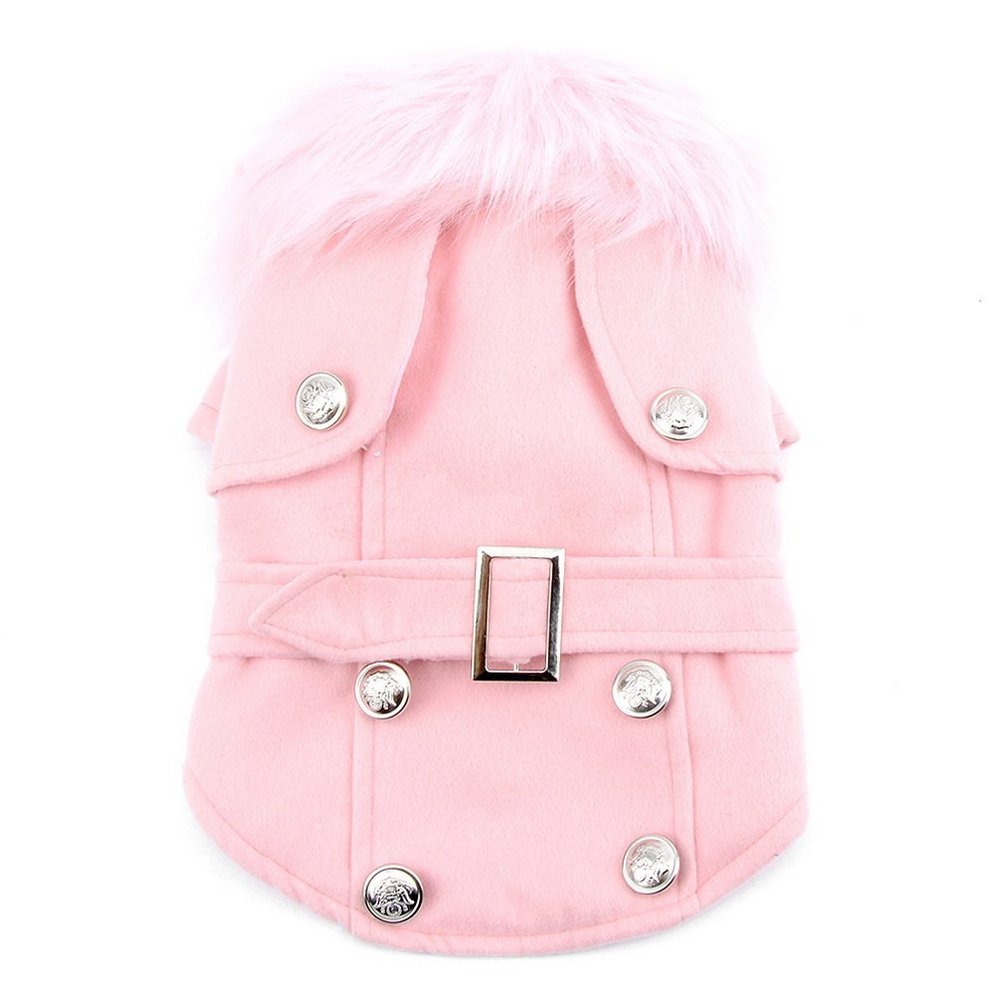 Pet Cat Dog Clothes European Woolen Fur Collar Coat Small Dog Cat Pet Clothes Costume Pink XL