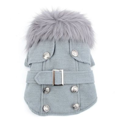 Pet Cat Dog Clothes European Woolen Fur Collar Coat Small Dog Cat Pet Clothes Costume Light Grey M