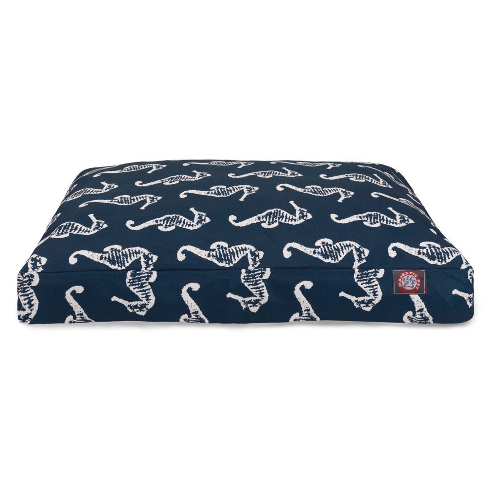 Navy Sea Horse Medium Rectangle Indoor Outdoor Pet Dog Bed With Removable Washable Cover By Majestic Pet Products
