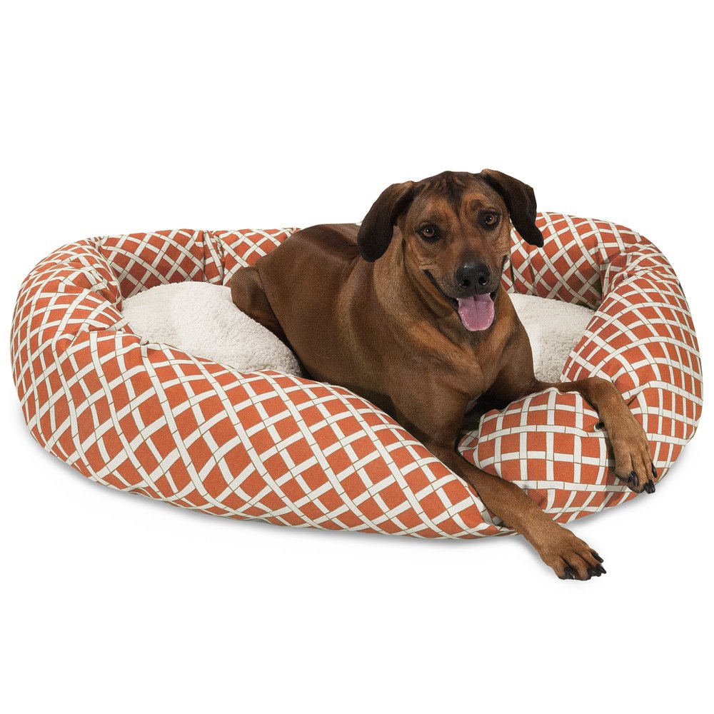 52 inch Burnt Orange Bamboo Sherpa Bagel Dog Bed