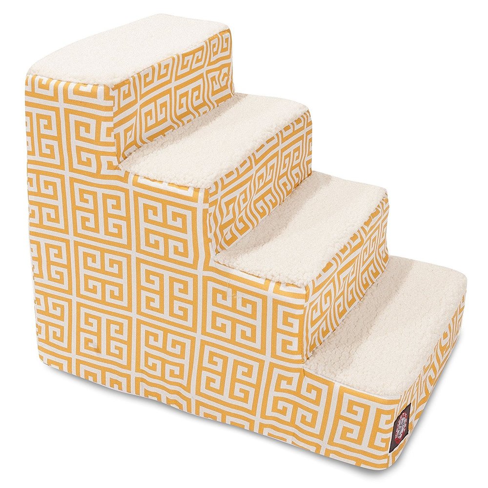 Majestic Pet 4 Step Portable Dog Stairs for Small Dogs to get on Bed Supports 25 lbs or Less Dog Steps for High Bed with Machine Washable Cover Pet Stairs for Cats Towers Yellow