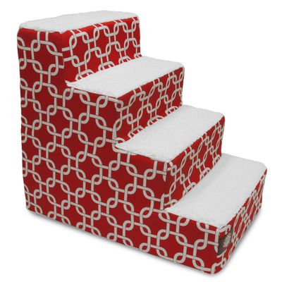Majestic Pet 4 Step Portable Dog Stairs for Small Dogs to get on Bed Supports 25 lbs or Less Dog Steps for High Bed with Machine Washable Cover Pet Stairs for Cats Links Red