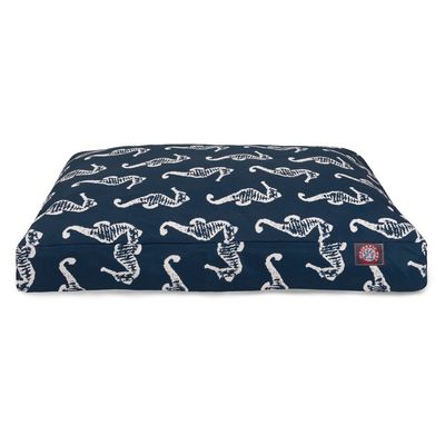 Navy Sea Horse Large Rectangle Indoor Outdoor Pet Dog Bed With Removable Washable Cover By Majestic Pet Products