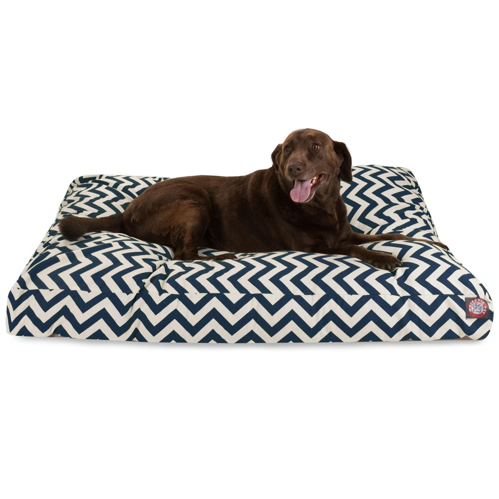 Majestic Pet Chevron Rectangle Dog Bed Washable Non Slip Comfy Pet Bed Crate Bed with Removable Washable Cover Kennel Bed for Sleeping, Polyester Fiber, X-Large, Navy