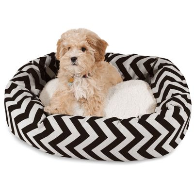 24 inch Black Chevron Sherpa Bagel Dog Bed