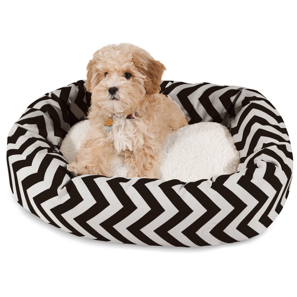 24 inch Black Chevron Sherpa Bagel Dog Bed