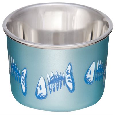 Bella Blue Fish Bones Stainless Steel 1 cups Pet Bowl For Cat