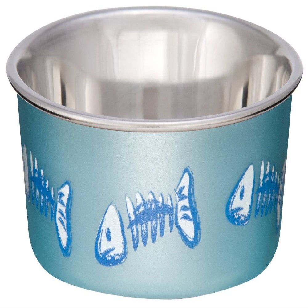 Bella Blue Fish Bones Stainless Steel 1 cups Pet Bowl For Cat