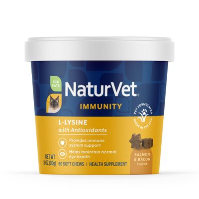 NaturVet L-Lysine Immune Support Plus Antioxidants Cat Supplement Helps Support Eye Health, Immune System for Cats Includes Amino Acids 60 Ct. Soft Chews, 30-Day Supply