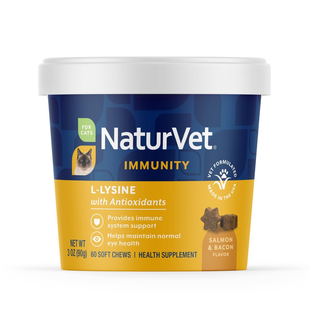 NaturVet L-Lysine Immune Support Plus Antioxidants Cat Supplement Helps Support Eye Health, Immune System for Cats Includes Amino Acids 60 Ct. Soft Chews, 30-Day Supply