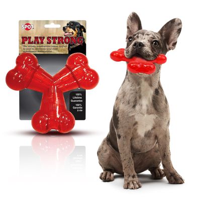 SPOT Play Strong Trident Bone - Durable TPR Long Lasting Dog Chew for Aggressive Chewers, Hole for Treats, Virtually Indestructible Toy for Large Dogs & Puppies up to 90lbs - 6 inch