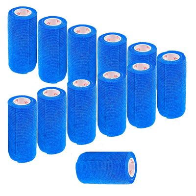 Prairie Horse Supply 12 Pack Premium Vet Wrap - Self Adhesive Bandage Wrap & Athletic Tape - 4" x 5 Yards Elastic & Self-Sticking Cohesive Bandage for Pets, Sports, Wrists & Ankles - Blue