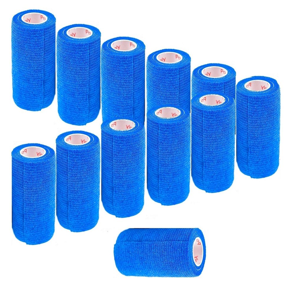 Prairie Horse Supply 12 Pack Premium Vet Wrap - Self Adhesive Bandage Wrap & Athletic Tape - 4" x 5 Yards Elastic & Self-Sticking Cohesive Bandage for Pets, Sports, Wrists & Ankles - Blue
