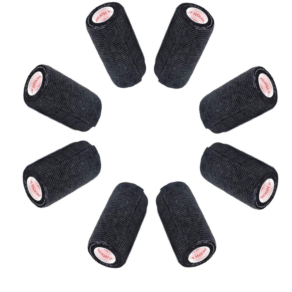 12 Pack Premium Vet Wrap - Self Adhesive Bandage Wrap & Athletic Tape - 4" x 5 Yards Elastic & Self-Sticking Cohesive Bandage for Pets, Sports, Wrists & Ankles - Black by Prairie Horse Supply