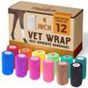 12 Pack Premium Vet Wrap - Self Adhesive Bandage Wrap & Athletic Tape - 4" x 5 Yards Elastic & Self-Sticking Cohesive Bandage for Pets, Sports, Wrists & Ankles - Assorted by Prairie Horse Supply view 1