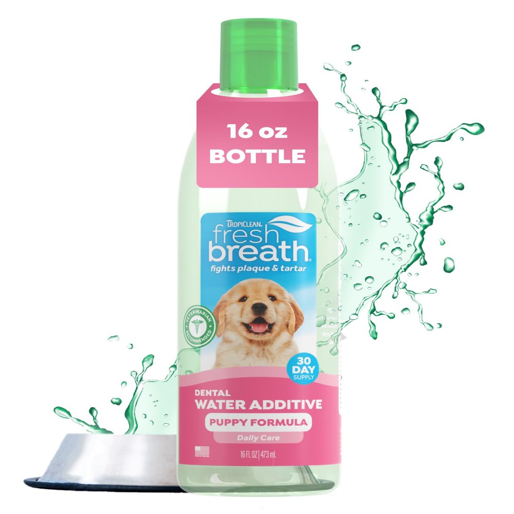 TropiClean Fresh Breath Water Additive for Puppies, Teeth Cleaning and Breath Freshener Solution, No Toothpaste or Toothbrush Required, 16oz.