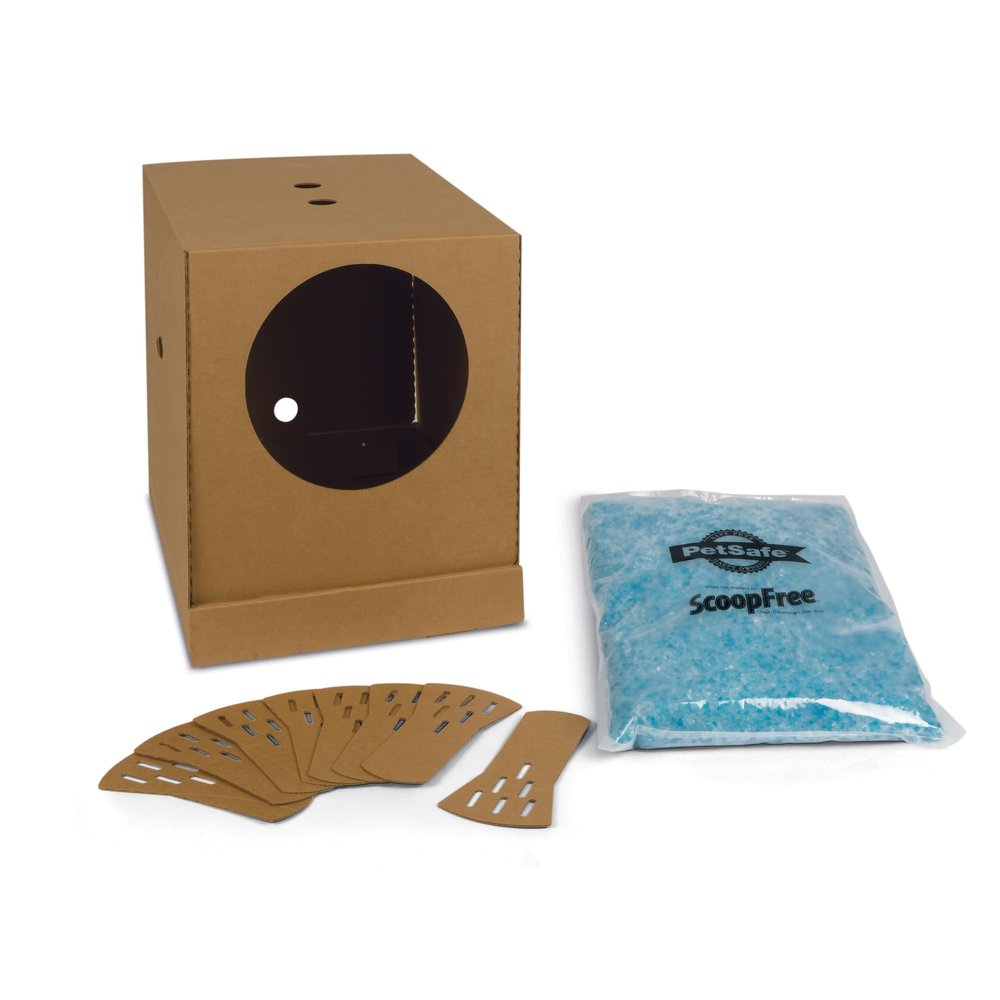 PetSafe Disposable Litter Box with Litter - Collapsible, No-Mess Box with Reliable, Leak-Proof Protection & Superior Odor Control - Includes 4.3 lb Bag Crystal Pebbles & 8 Disposable Scoops